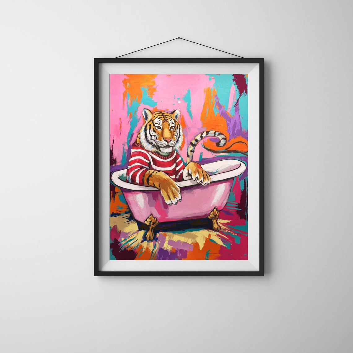 Colorful Tiger Wall Art, Bold Whimsical Poster