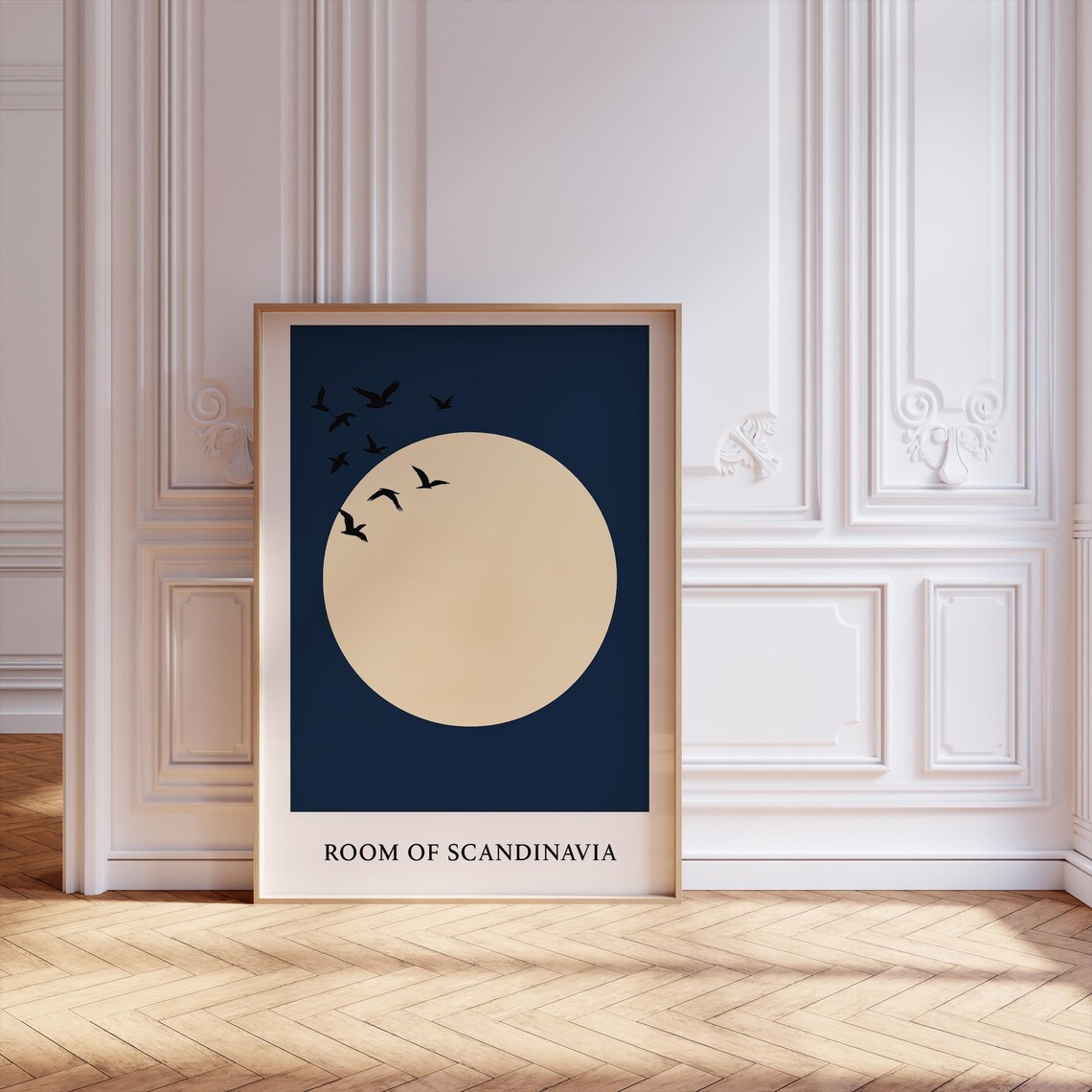 Japanese Art Print, Minimalist Japandi Sun With Birds