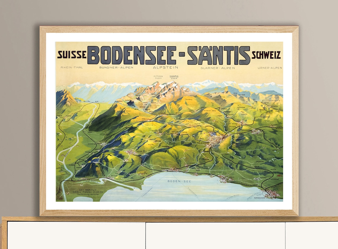 Bodensee Santis Suisse Vintage Travel Poster