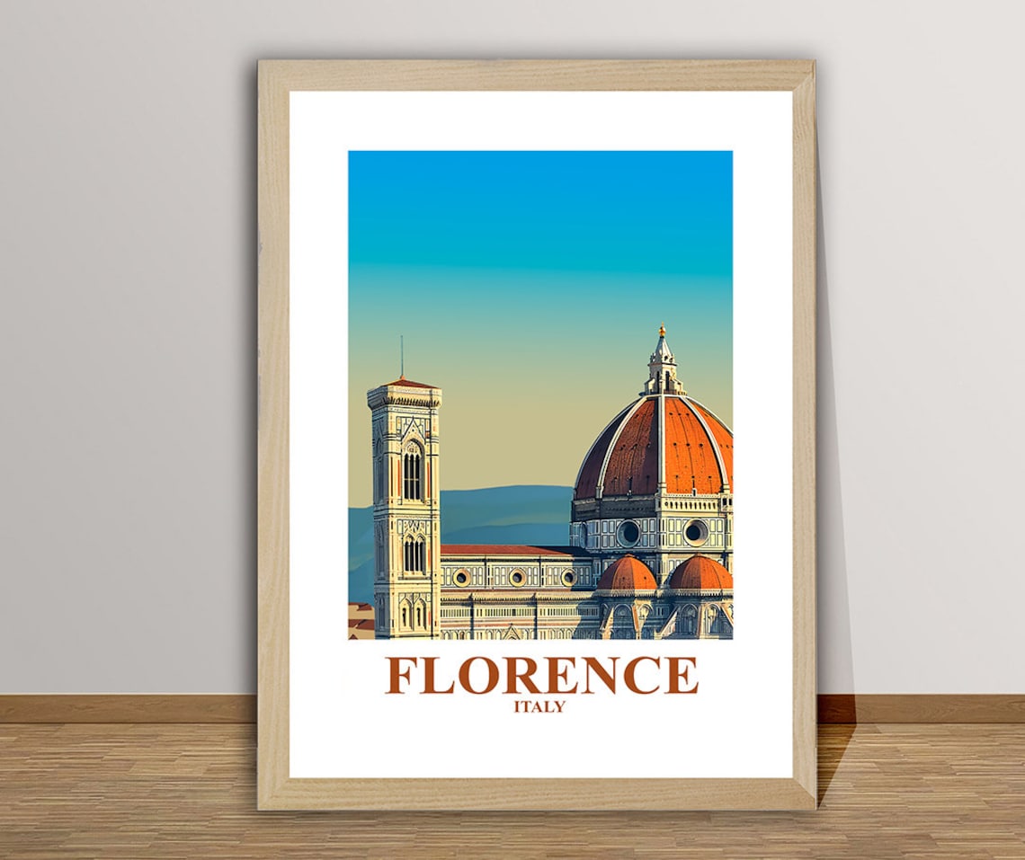 Florence Italy Cathedral Dome Bell Tower Sunset Vintage City Poster