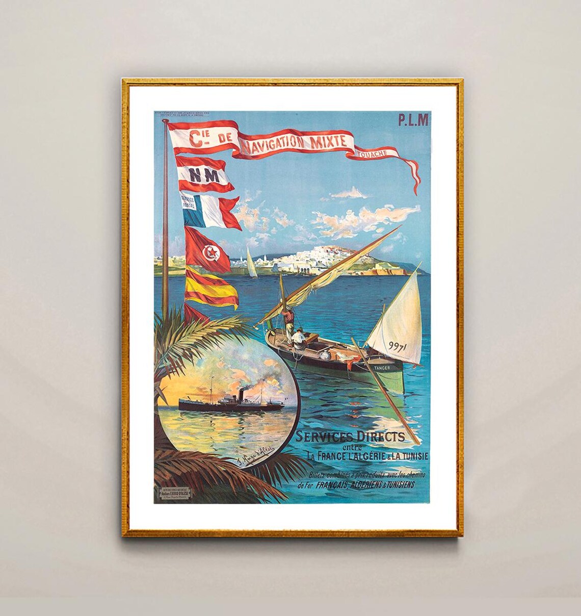 Navigation Mixte France Algeria Tunisia Vintage Shipping Poster - Image 2