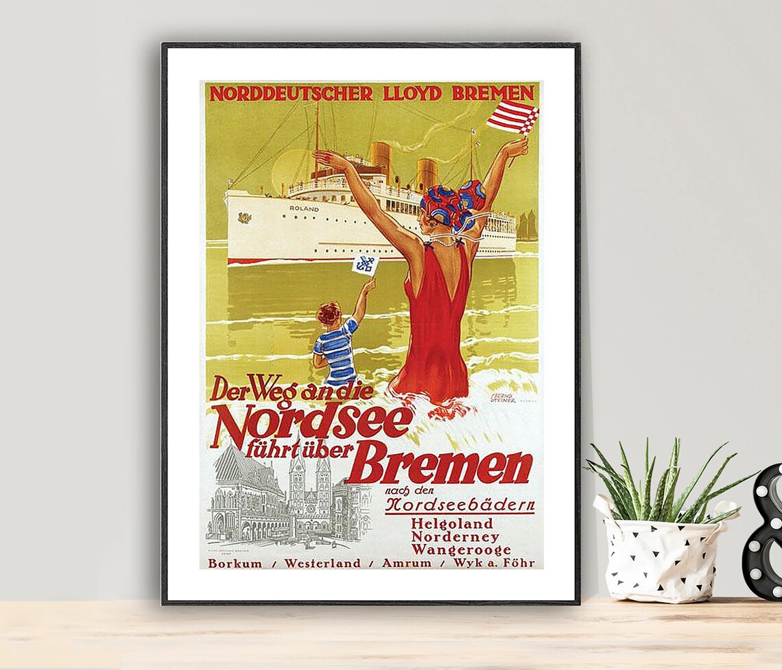 Norddeutscher Lloyd Bremen Ocean Liner Ship Roland Vintage Poster