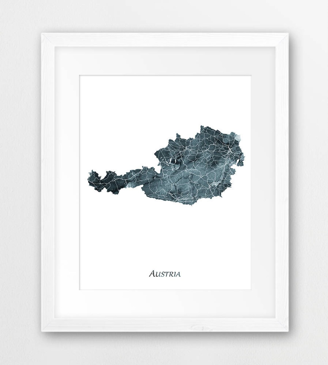 Austria Map Watercolor Travel Poster, Home Office Decor