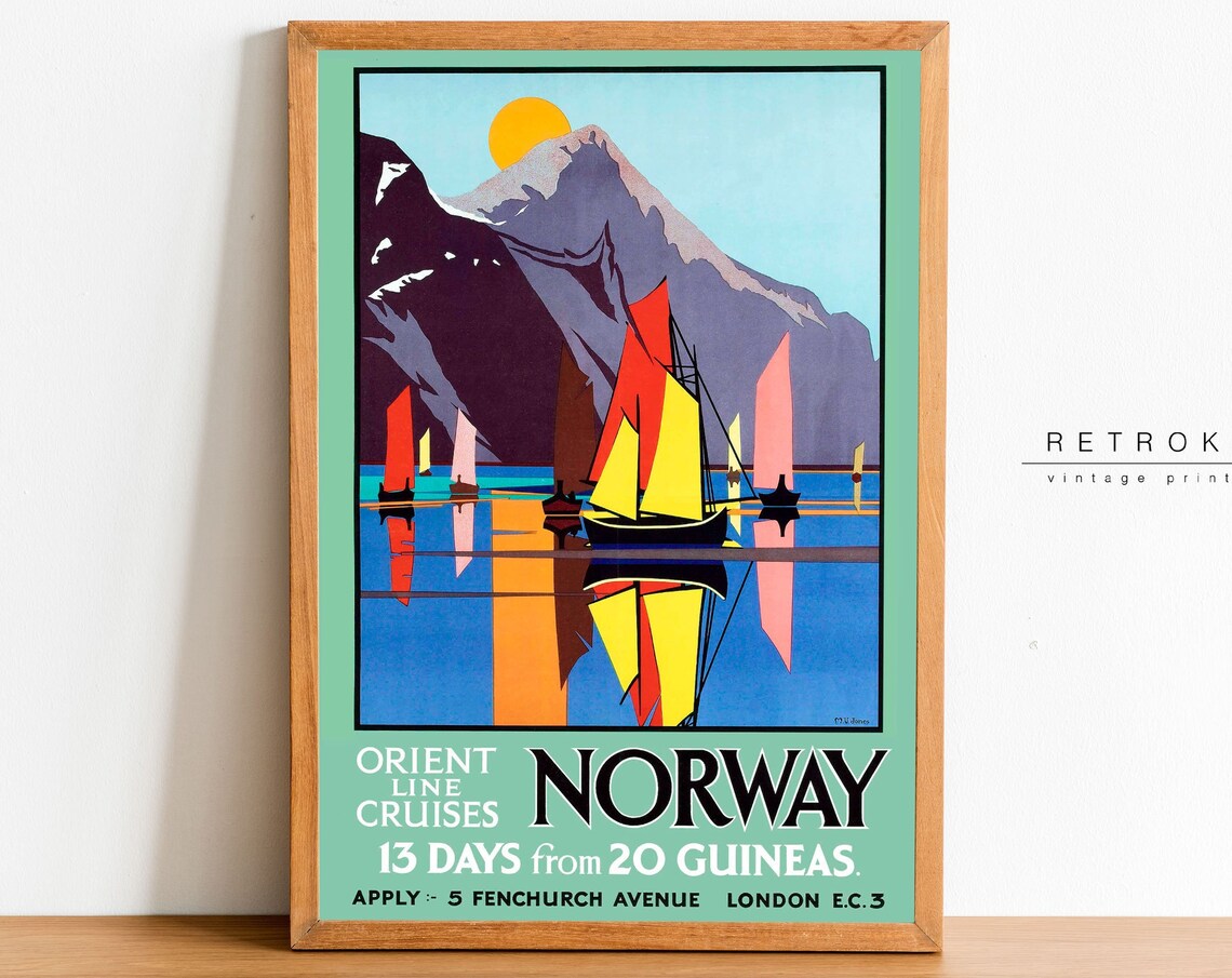 Orient Line Norway Cruises Vintage Fjords Sailing Travel Poster