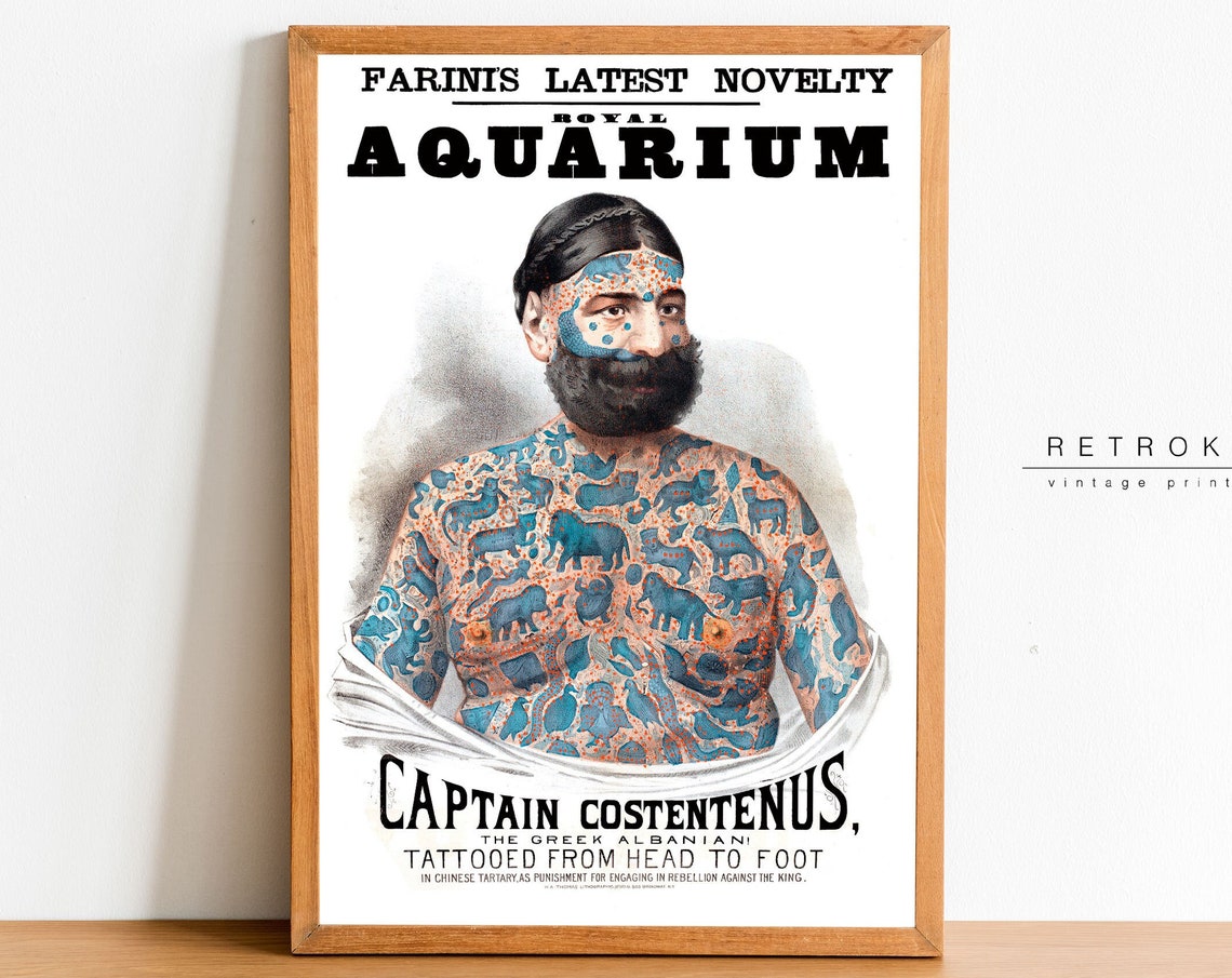 Captain Costentenus Tattooed Man Vintage Circus Sideshow Poster