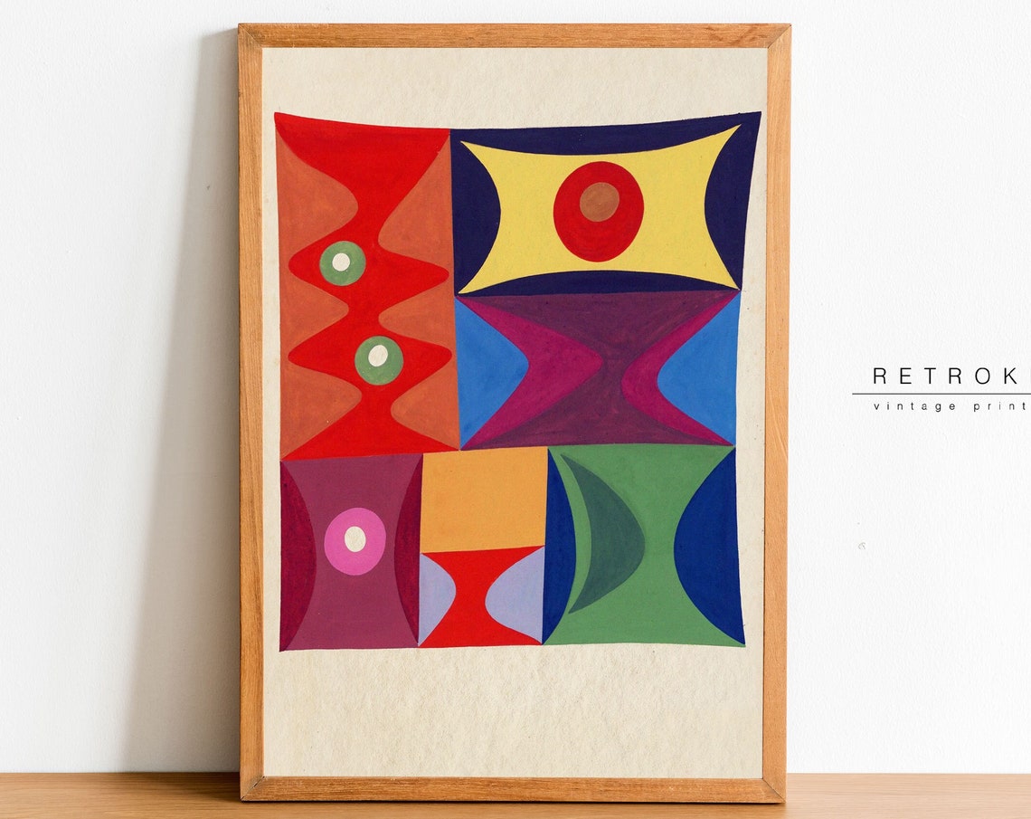 Colorful Geometric Abstract Shapes Mid Century Modernist Art Print
