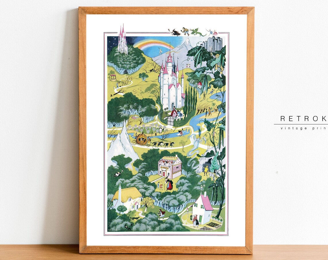 Fairyland Storybook Castle Nursery Vintage Children Illustration Print