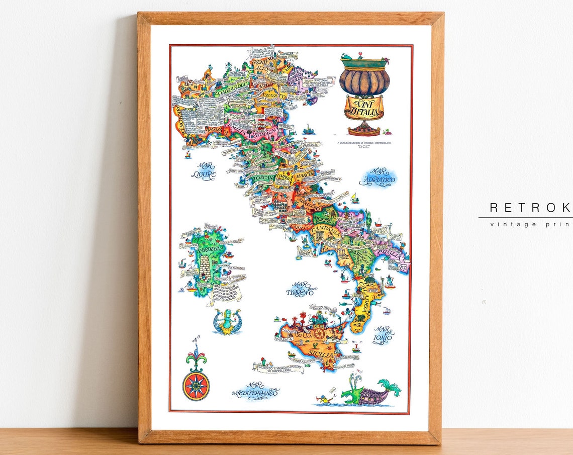 Vini d Italia Illustrated Italian Wine Regions Pictorial Map Poster