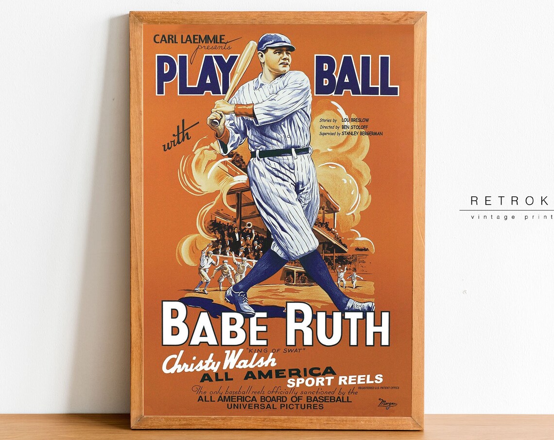 Babe Ruth Play Ball Vintage Baseball Movie Poster King Of Swat