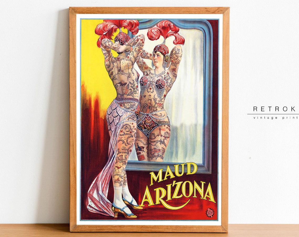Maud Arizona Tattooed Lady Vintage Circus Sideshow Mirror Poster