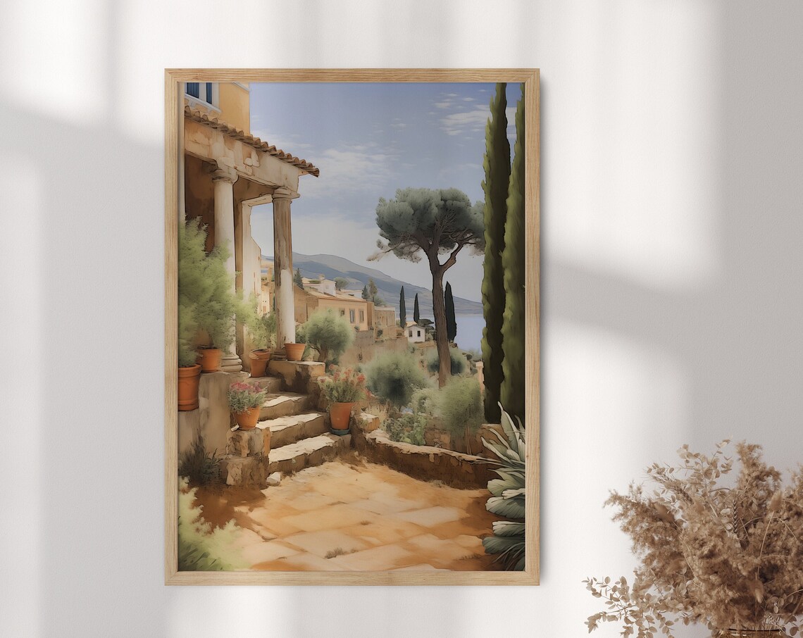 Italian Terrace Cypress Trees Lake Mediterranean Villa Art Poster - Image 2