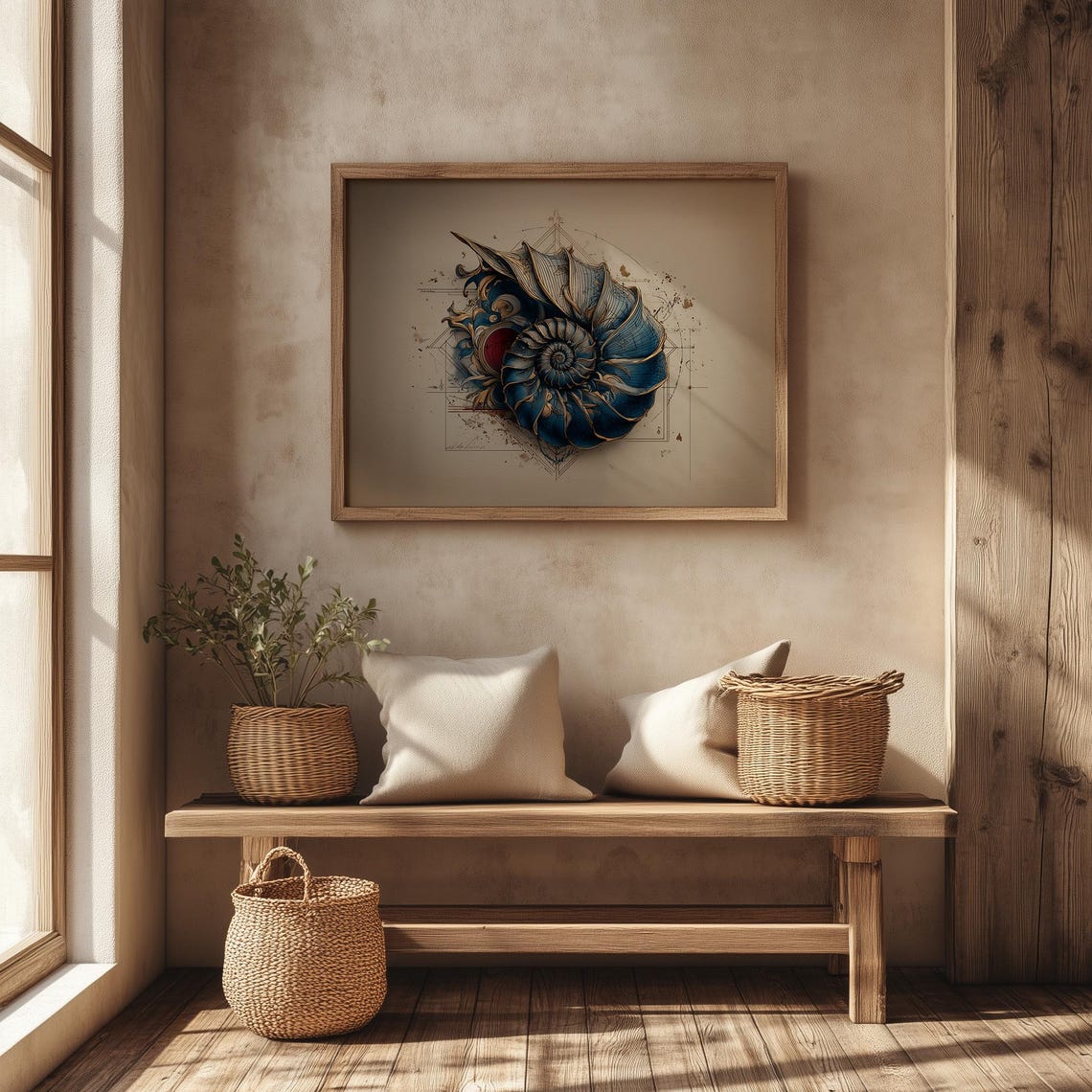 Blue Nautilus Shell With Gold Geometric Elegant Coastal Poster - Image 4