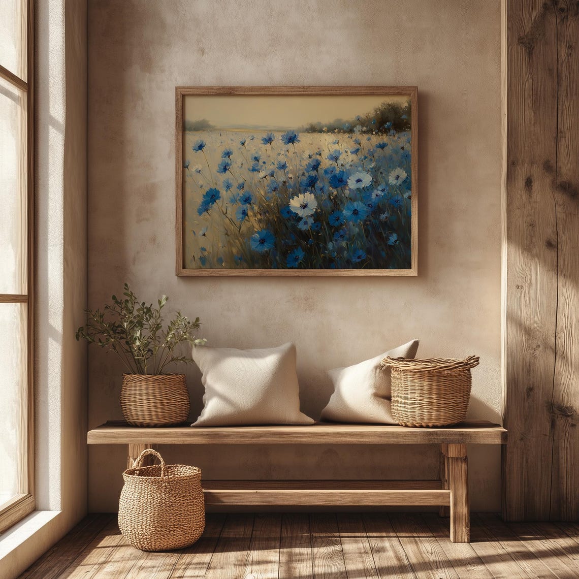 Blue Cornflower Field At Dawn Delicate Wildflower Meadow Art Poster - Image 4