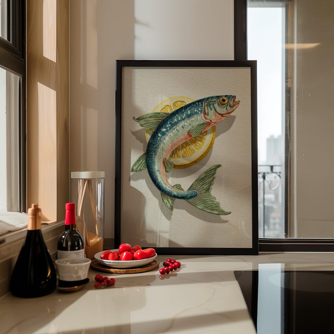 Vintage Fish Illustration with Lemon Coastal Kitchen Wall Poster - Image 3