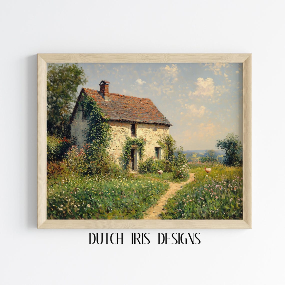 Stone Cottage With Ivy In Wildflower Meadow Farmhouse Painting Poster