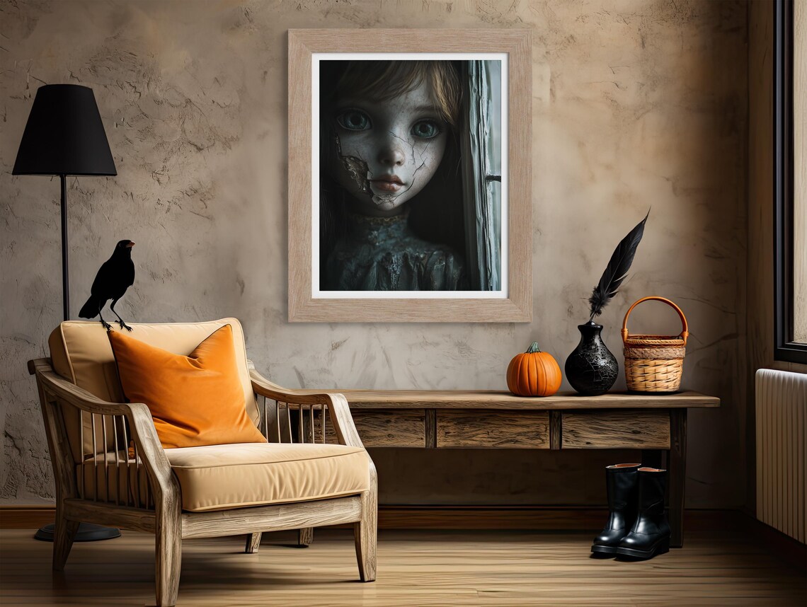 Haunting Cracked Porcelain Doll Face Creepy Horror Halloween Poster - Image 4