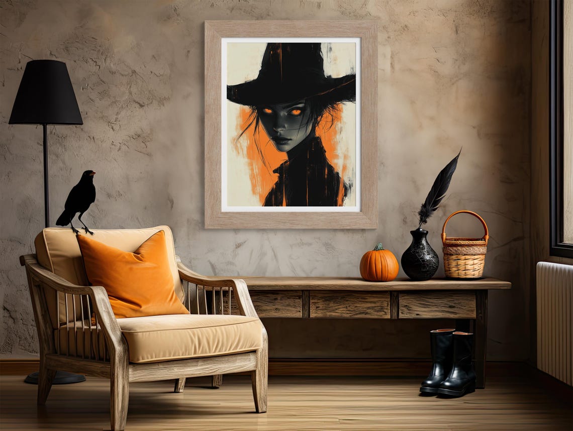 Witch With Glowing Orange Eyes Moody Halloween Portrait Poster - Image 4