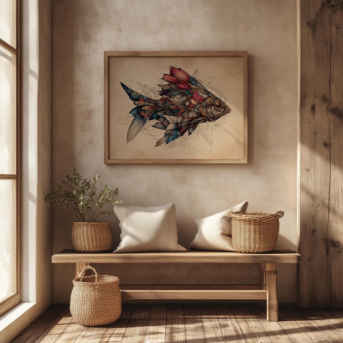 Geometric Mosaic Fish With Red And Blue Scales Surreal Ocean Poster - Image 4