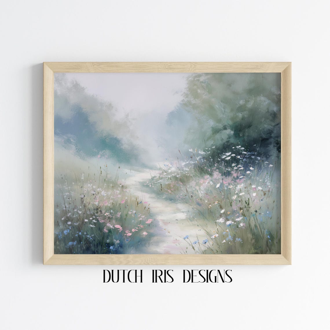 Misty Meadow Path With Wildflowers Dreamy Watercolor Landscape Poster