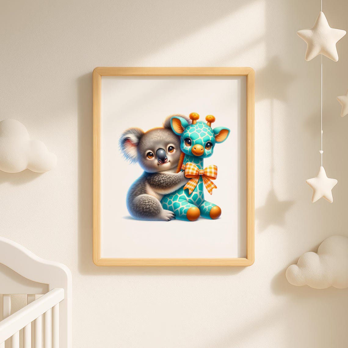 Baby Koala With Teal Toy Giraffe Cute Whimsical Nursery Poster - Image 2