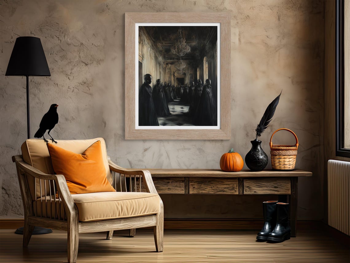 Masked Figures In Dark Grand Hall With Chandeliers Gothic Poster - Image 4