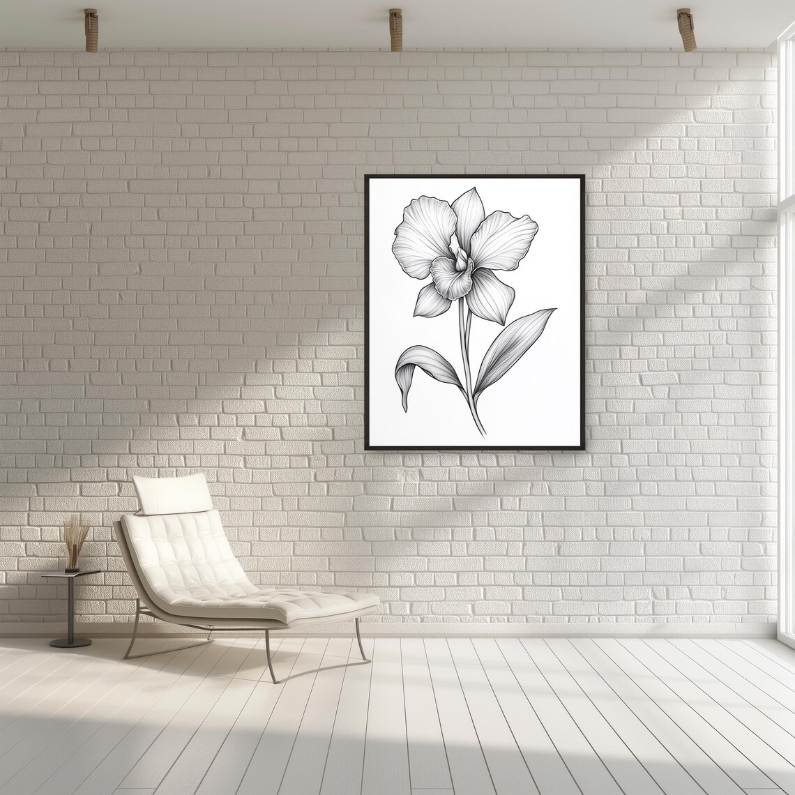 Orchid Blossom Black Line Drawing Bold Botanical Floral Poster - Image 2