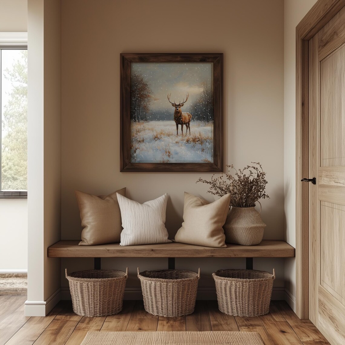 Majestic Stag in Snowy Forest Winter Wildlife Oil Painting Poster - Image 4