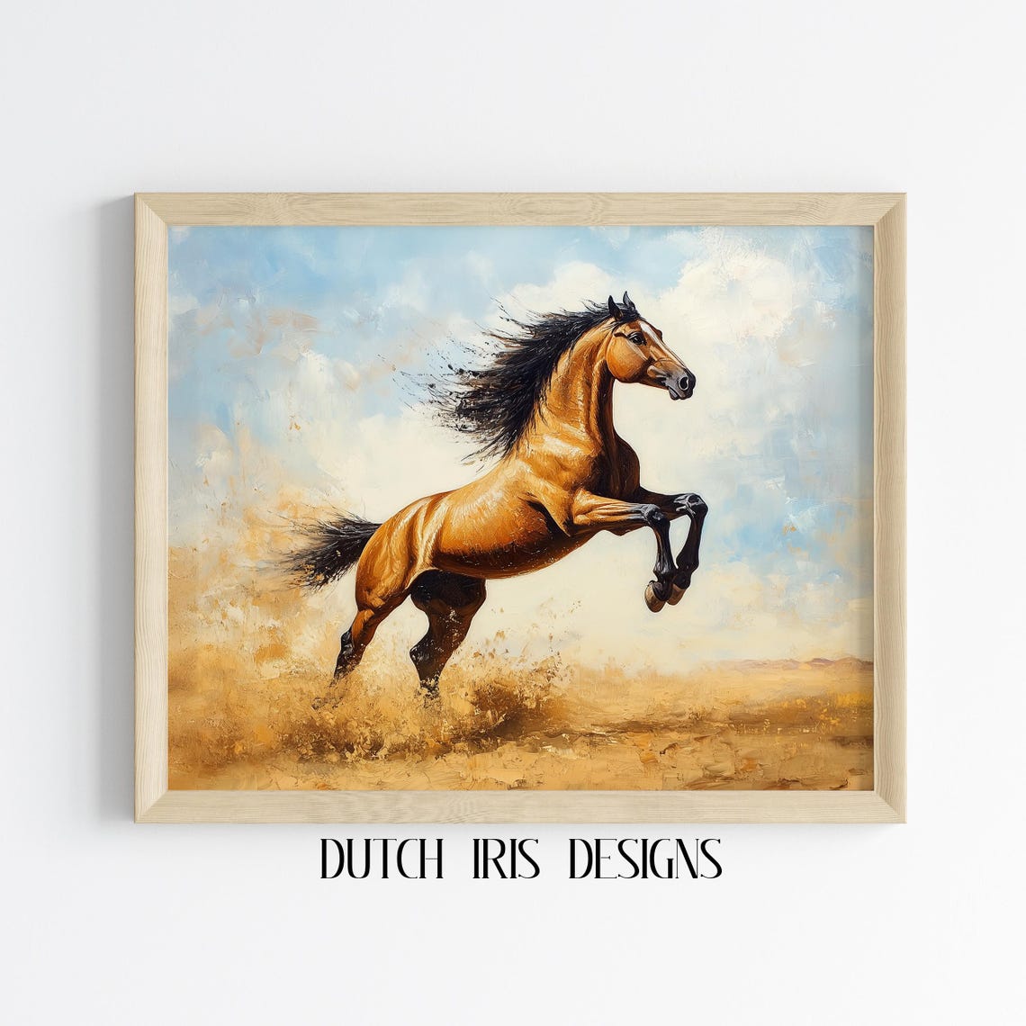 Rearing Bay Horse In Dusty Golden Field Powerful Equestrian Poster