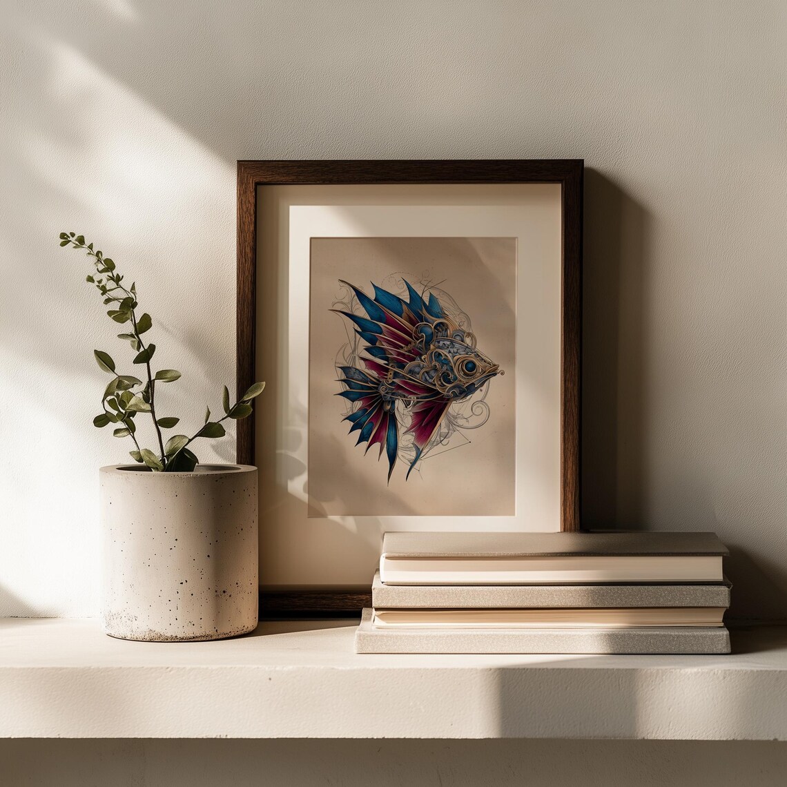 Surreal Mechanical Fish Print Cosmic Patterns Wall Art Fantasy Nautical Decor Steampunk Artwork 283 - Image 2