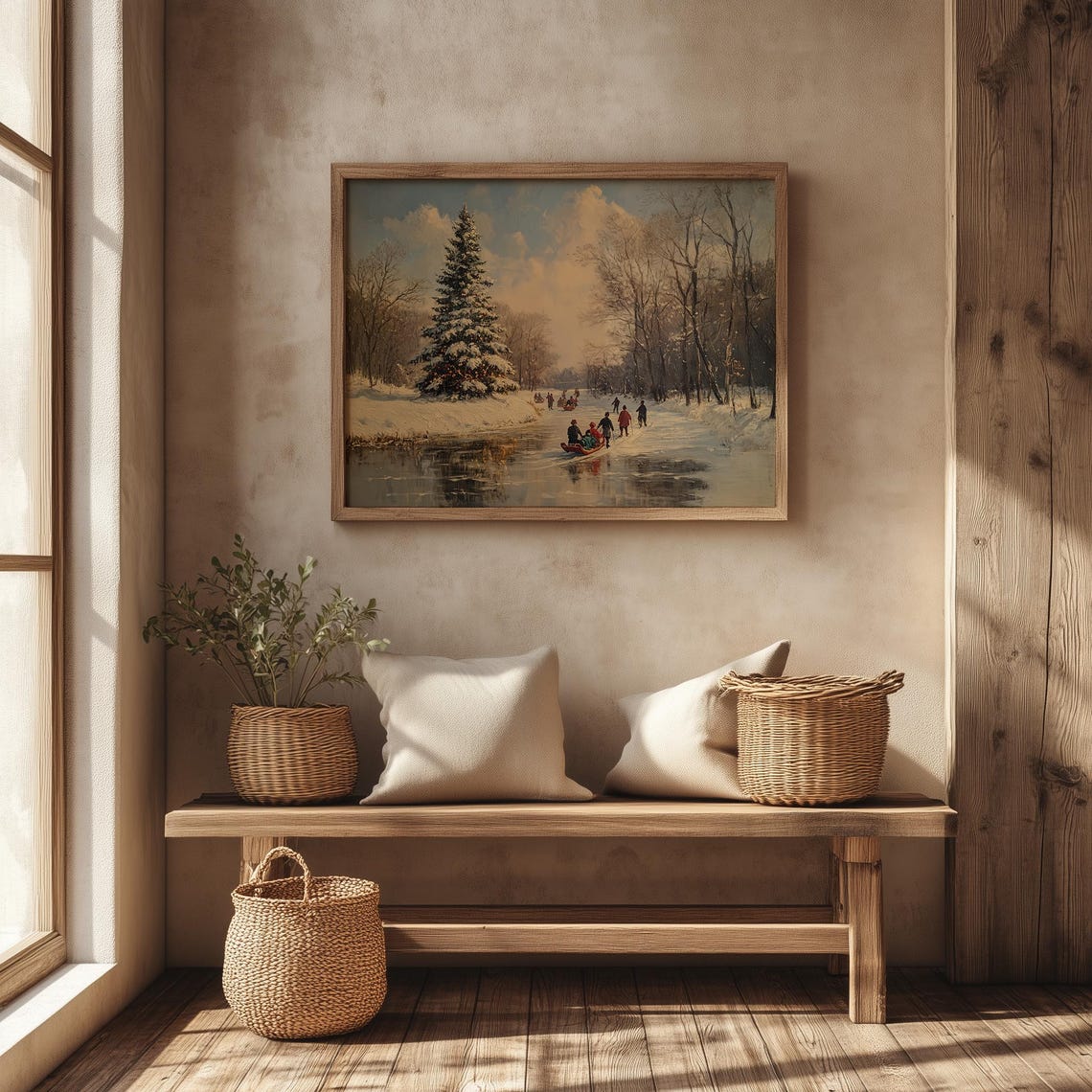 Winter Wonderland Friends Sledding Together on a Frozen Pond Poster - Image 4