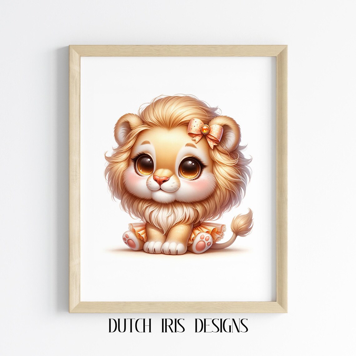 Adorable Baby Lion Cub In Orange Tutu With Golden Bow Nursery Art Poster