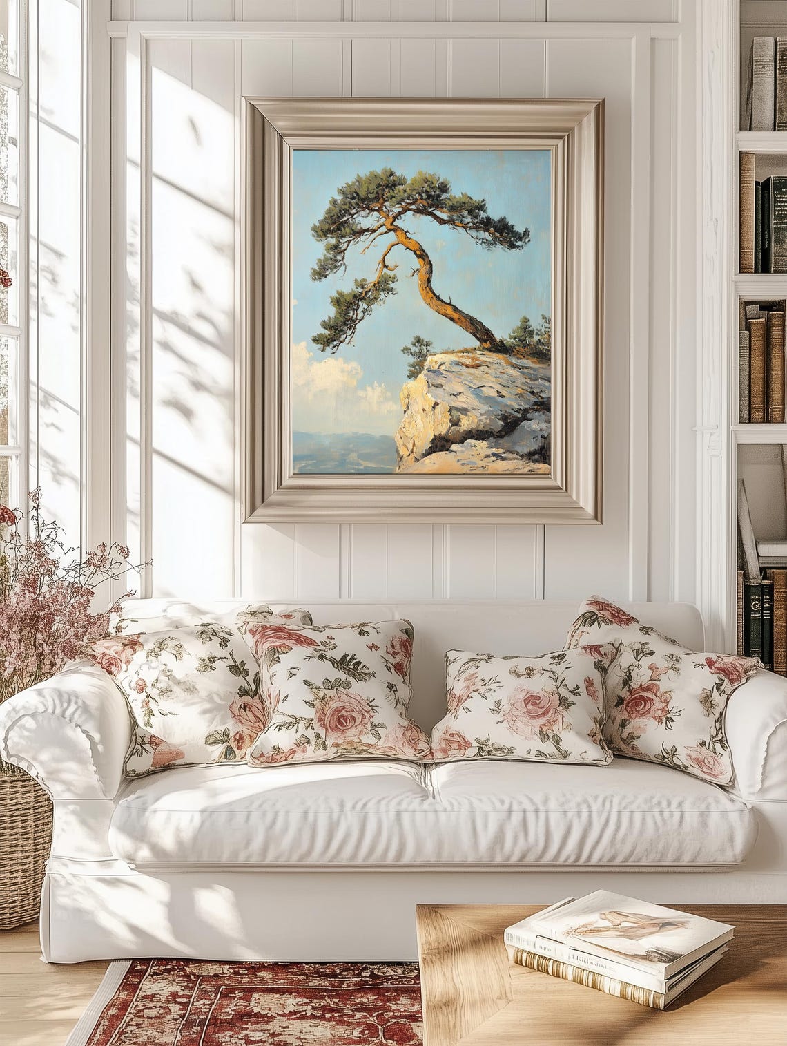 Windswept Pine Tree On Rocky Cliff Vintage Mountain Landscape Poster - Image 2