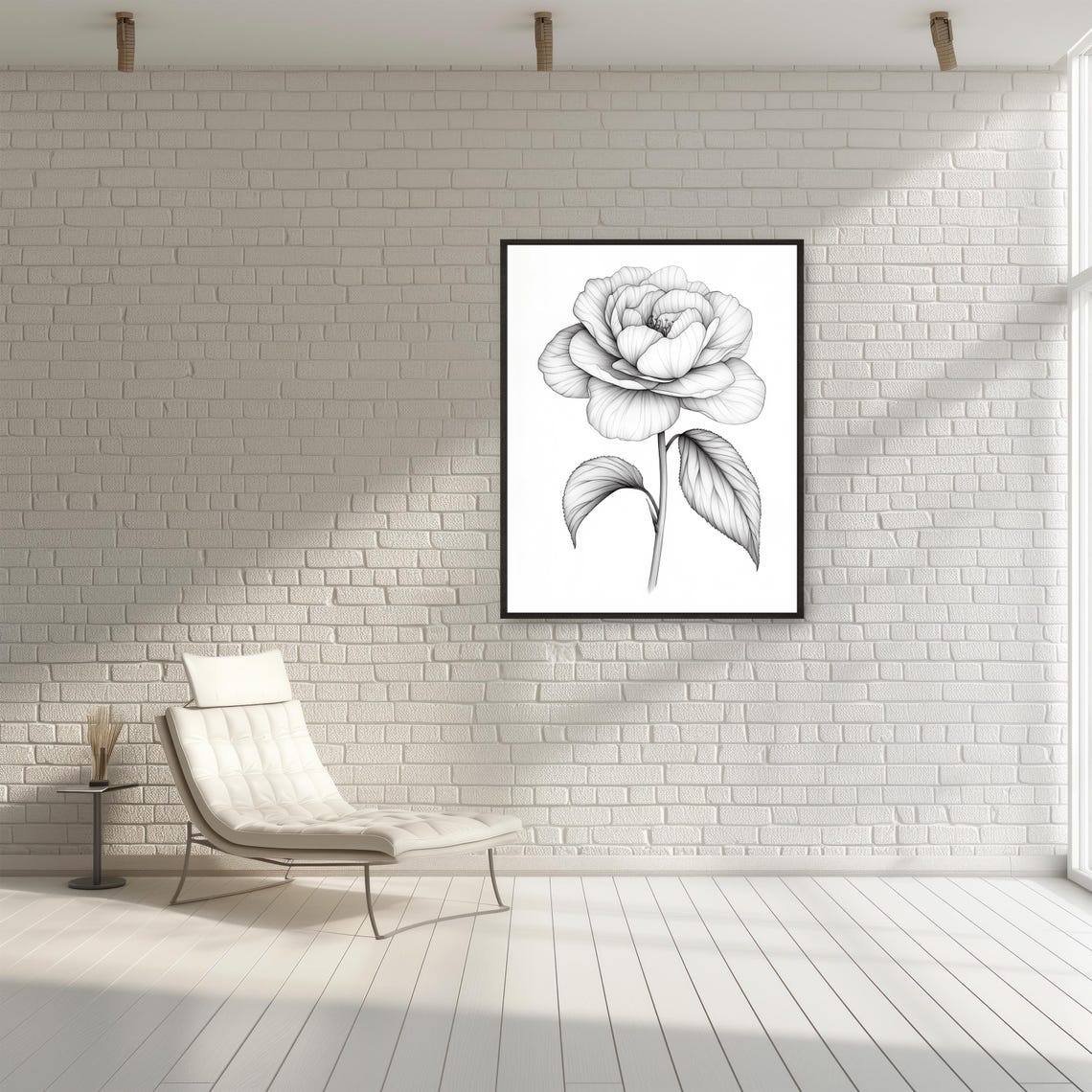 Camellia Bloom Black Line Drawing Elegant Botanical Floral Poster - Image 2