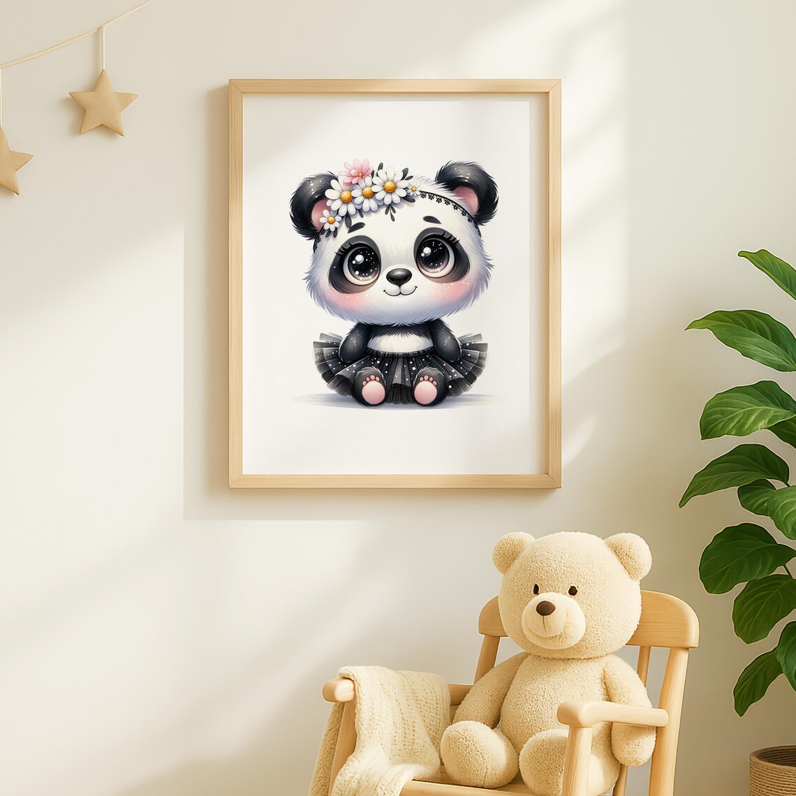Cute Baby Panda In Black Polka Dot Tutu With Daisy Crown Nursery Art Poster - Image 2