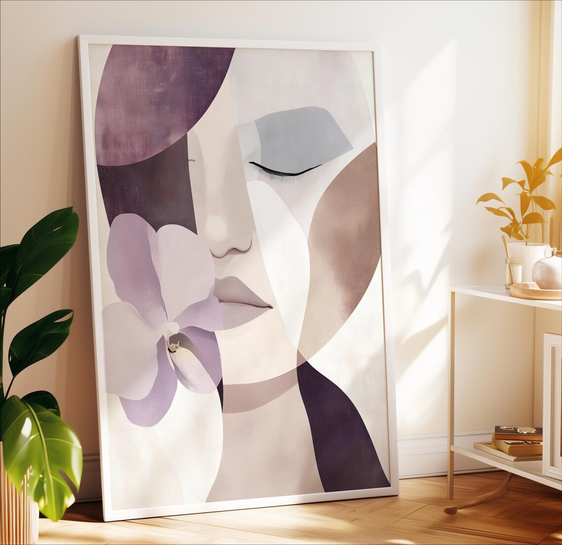 Purple Orchid Woman Face Abstract Pastel Botanical Decor Poster