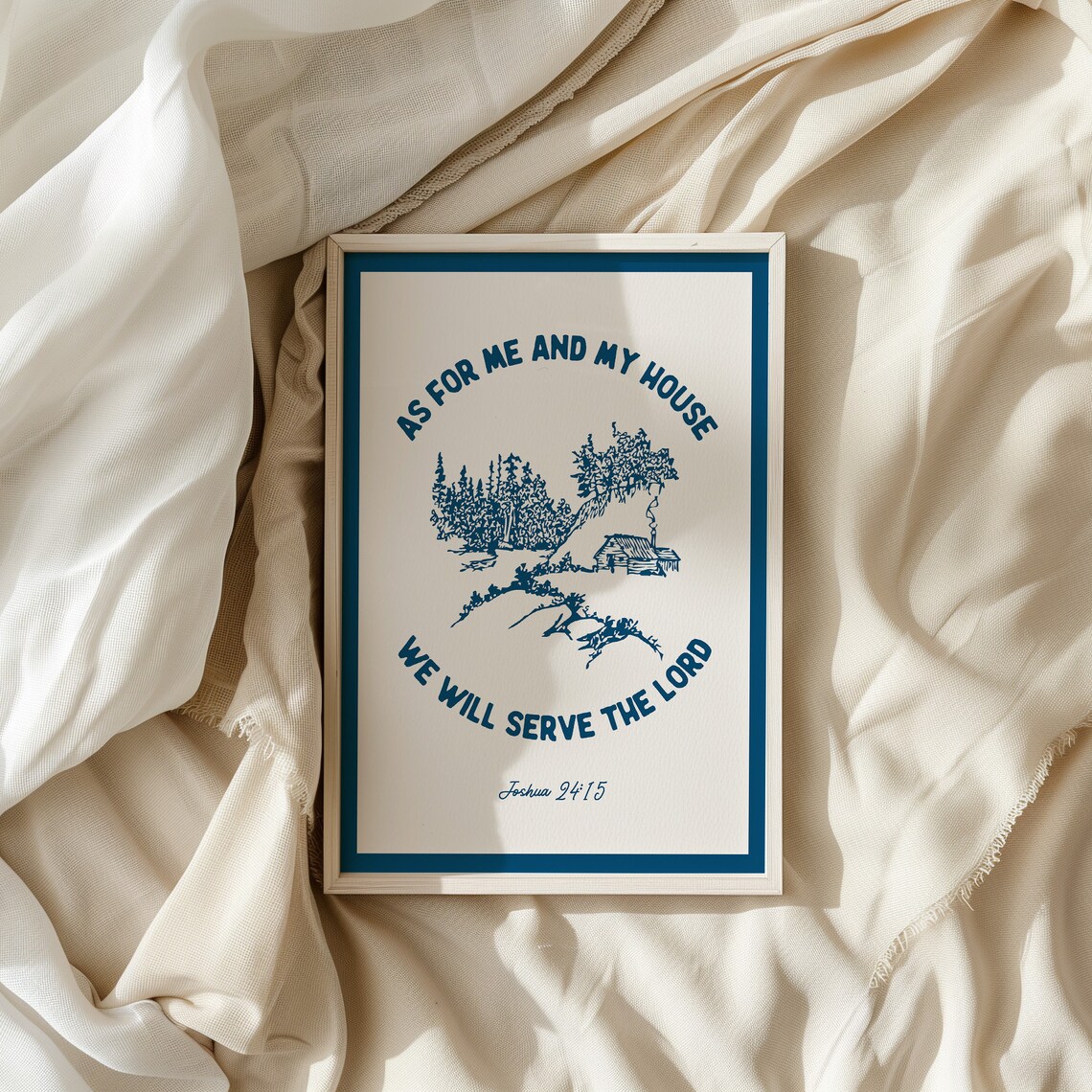 Joshua 24 15 We Will Serve The Lord Navy Blue Cabin Bible Verse Wall Art - Image 4