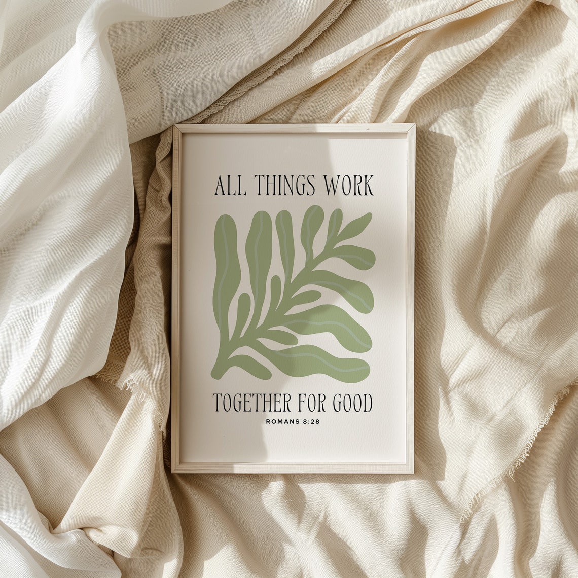 Romans 8:28 All Things Work Together for Good Sage Leaf Art Poster