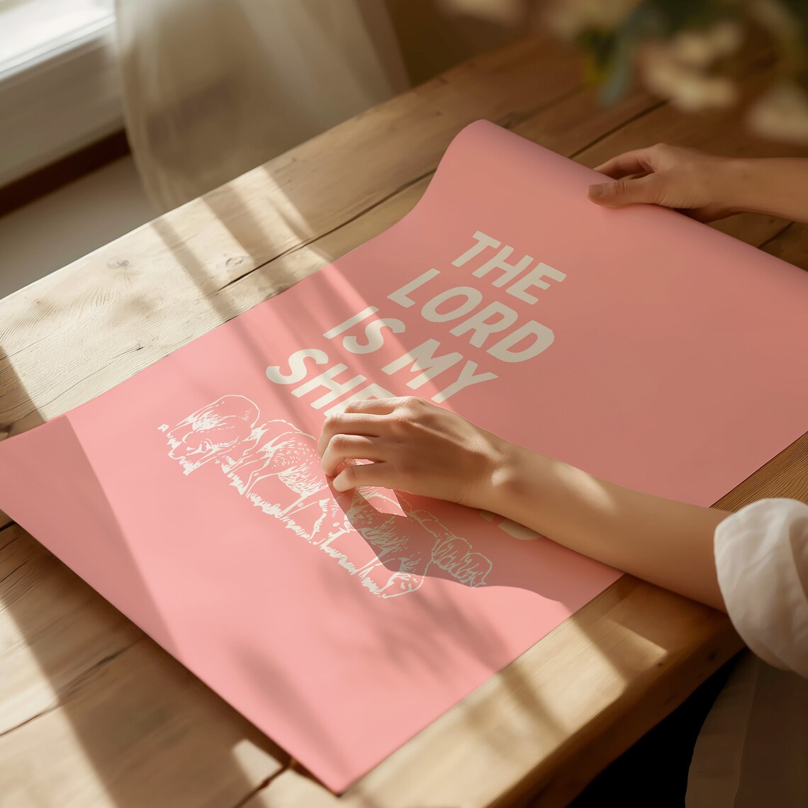 The Lord Is My Shepherd Pink Sheep Illustration Nursery Christian Poster - Image 3