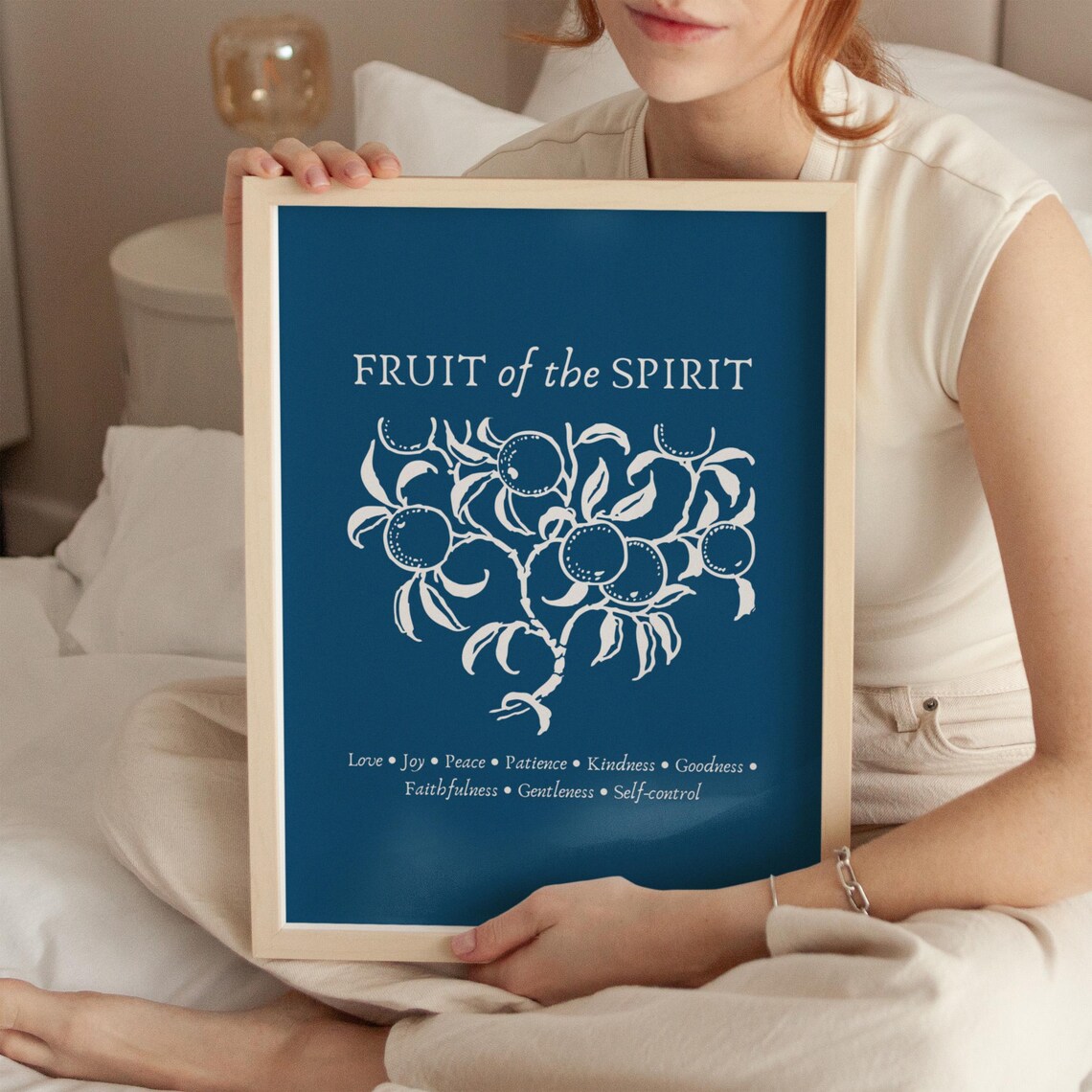 Fruit Of The Spirit Navy Blue Vintage Botanical Fruit Bible Verse Poster - Image 3