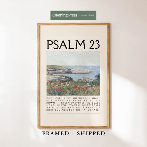 Psalm 23 Vintage Poster Framed Shipped Christian Wall Art Bible Verse Print Modern Scripture Art Landscape Mural Religious Gift