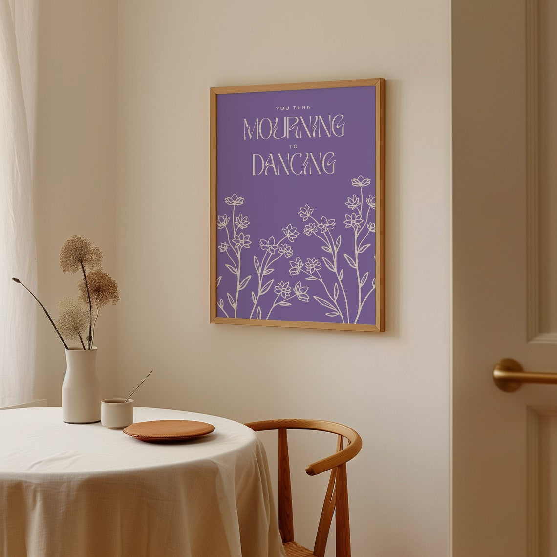 You Turn Mourning to Dancing Purple Wildflower Line Art Poster - Image 3