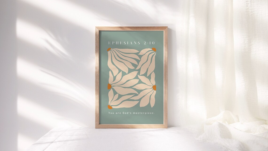 Ephesians 2:10 Sage Green Christian Art Print - Image 2