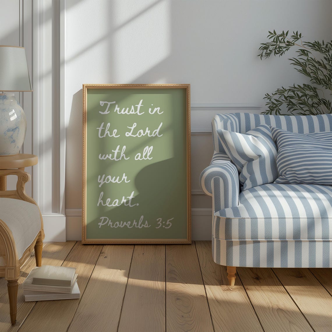 Proverbs 3:5 Trust in the Lord Sage Green Script Christian Poster - Image 3