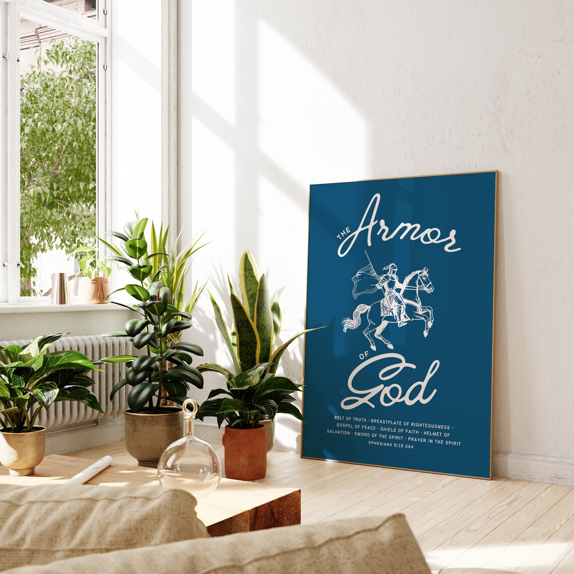 The Armor Of God Navy Blue Script Knight Horse Christian Bible Poster - Image 4