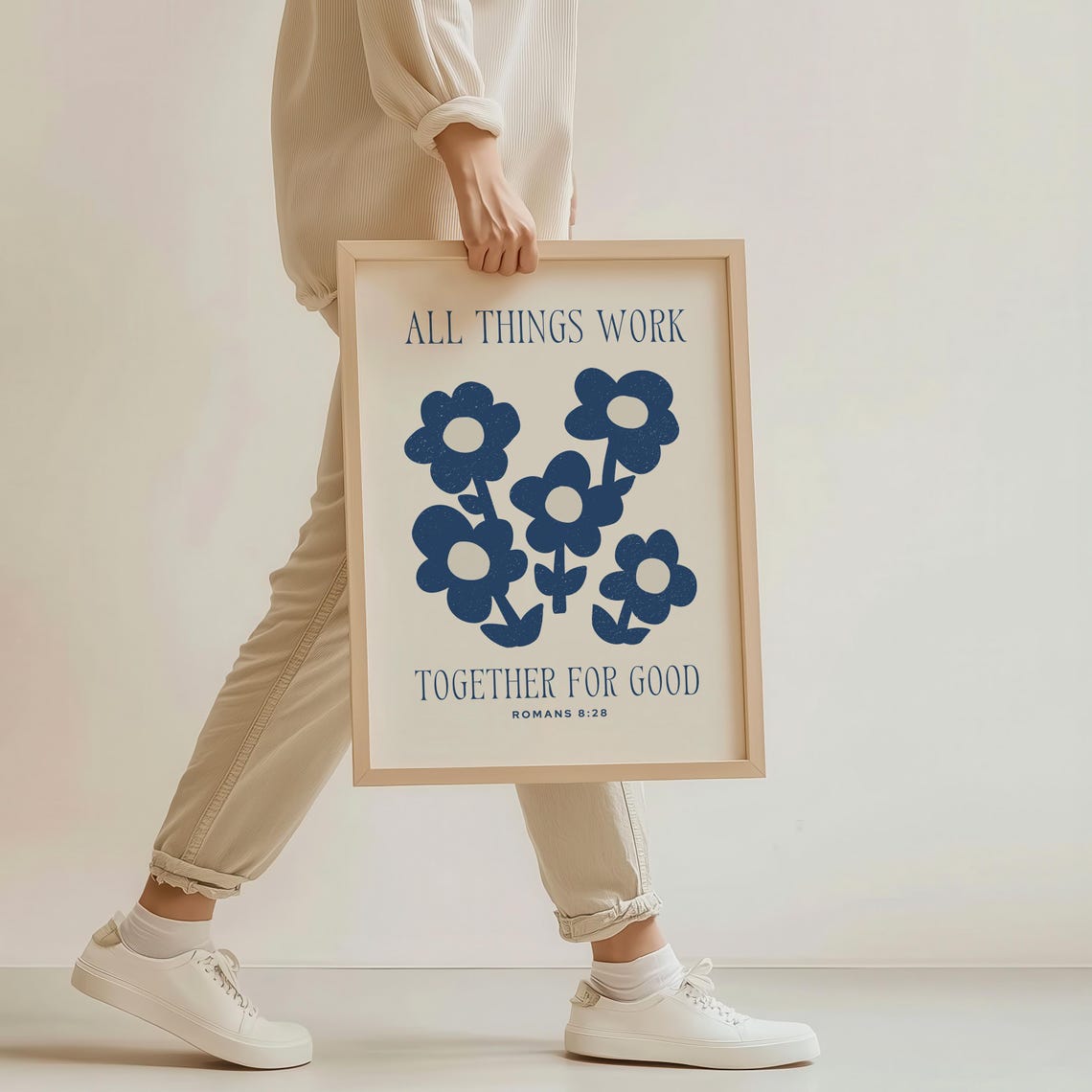 All Things Work Together For Good Romans 8:28 Navy Floral Poster - Image 3