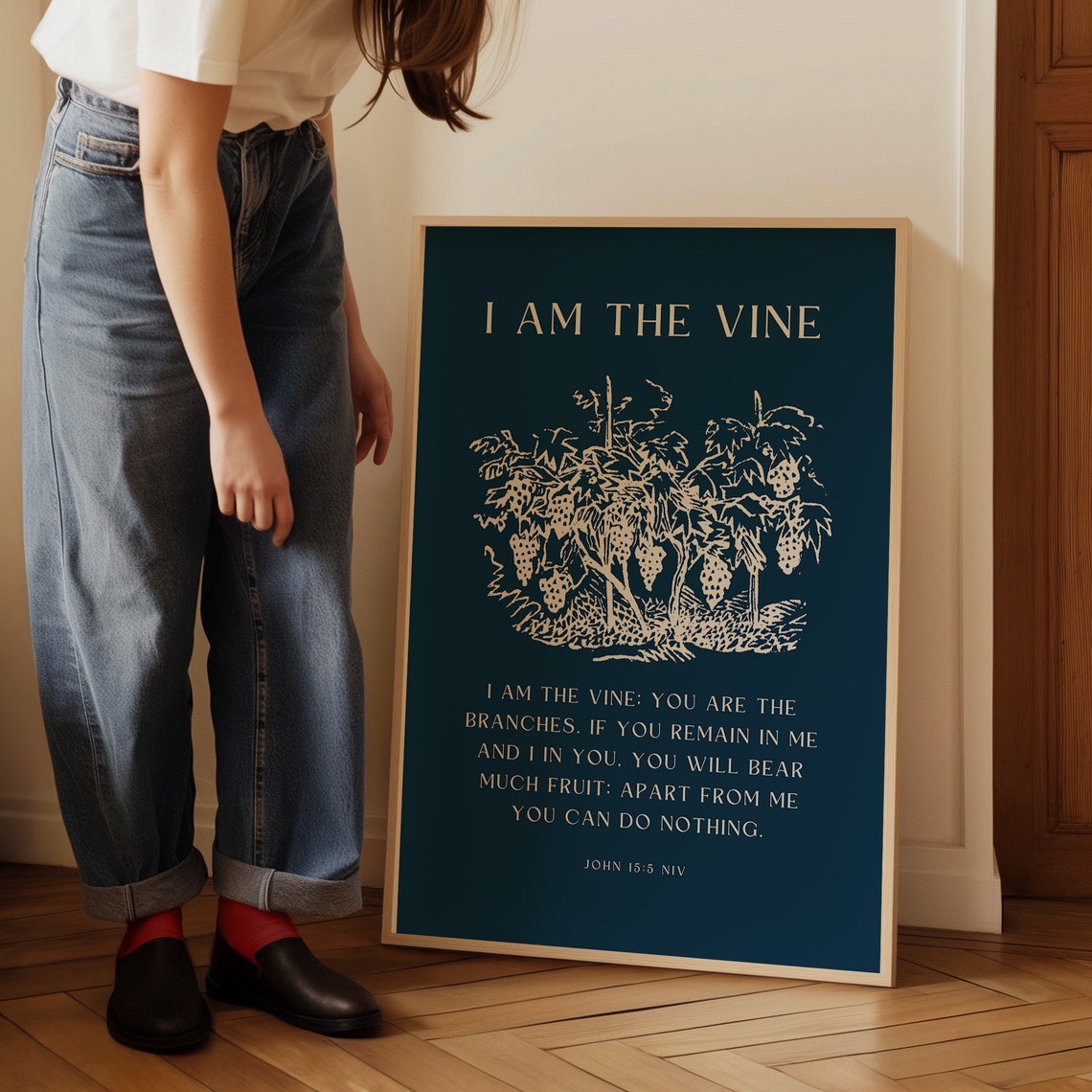 I Am the Vine John 15 Navy Vineyard Botanical Christian Poster - Image 3