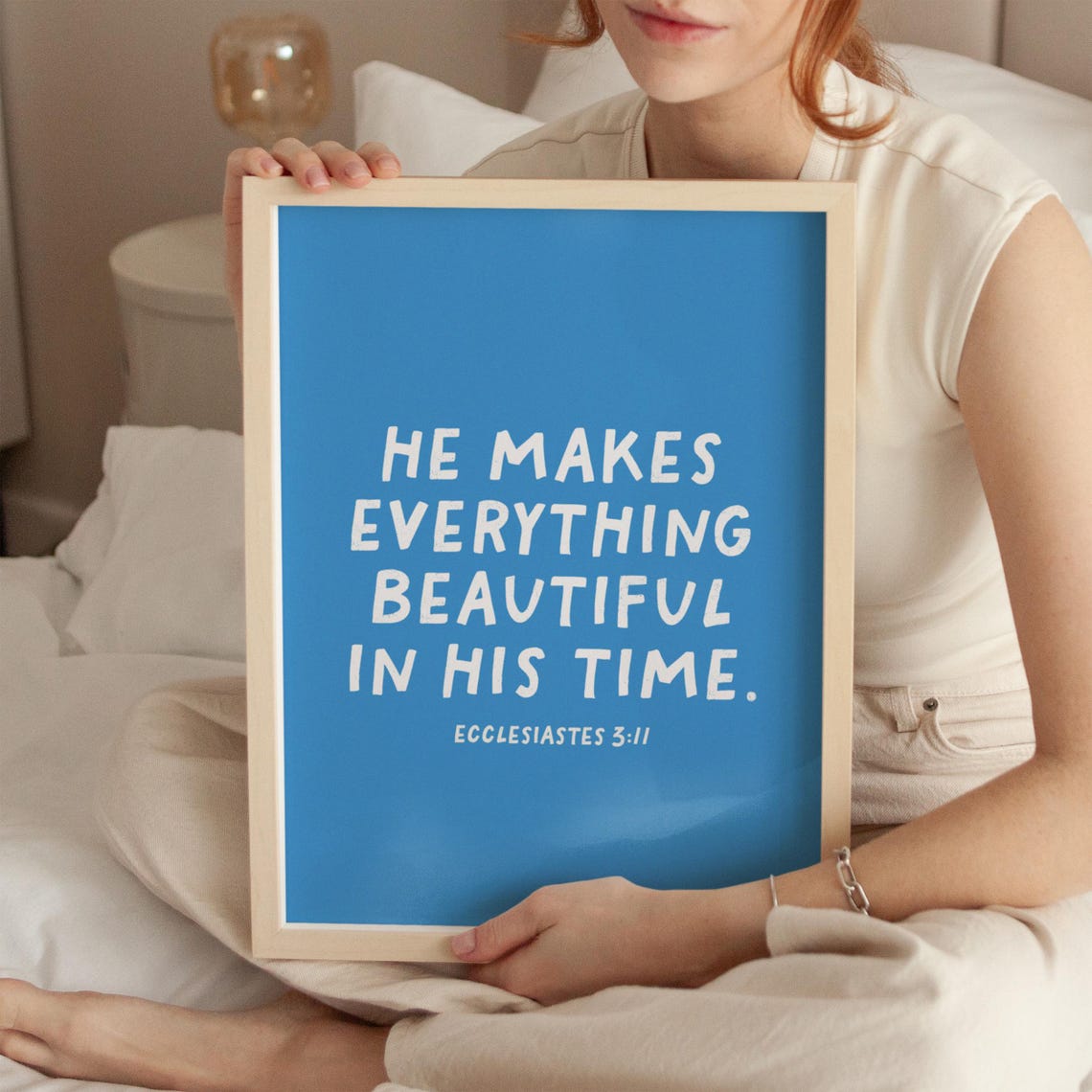 Ecclesiastes 3:11 Beautiful In His Time Blue Hand Lettered Poster - Image 3