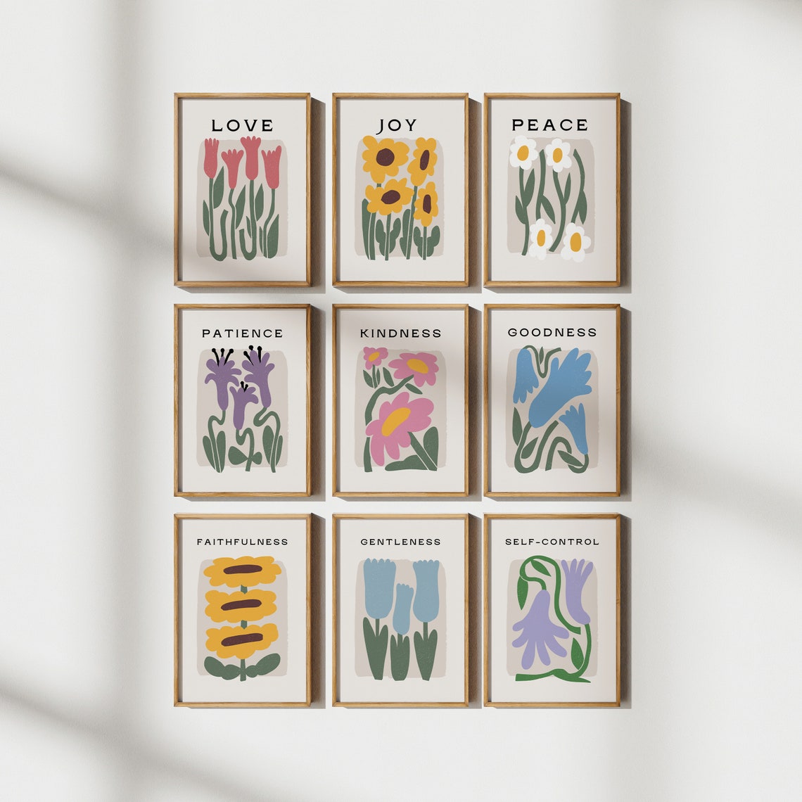 Fruit of the Spirit 9 Piece Floral Scripture Wall Poster Set
