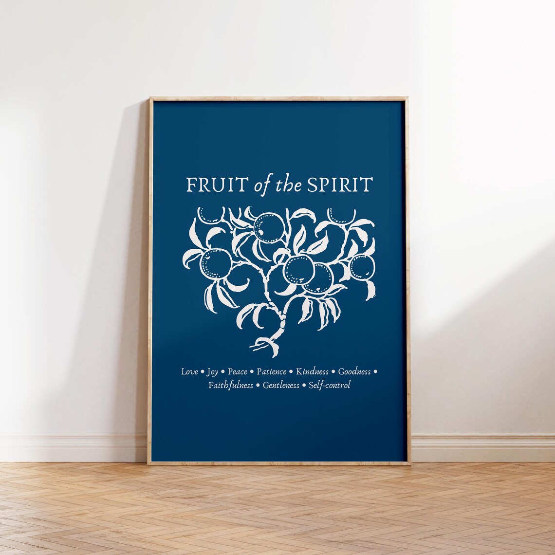 Fruit Of The Spirit Navy Blue Vintage Botanical Fruit Bible Verse Poster - Image 2