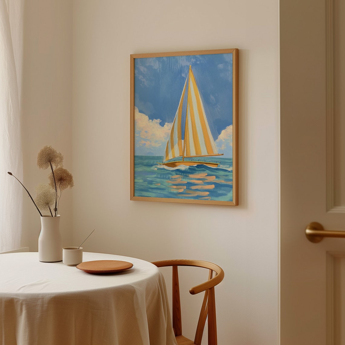 Golden Sailboat Ocean Painting Nautical Sailing Decor Poster - Image 3